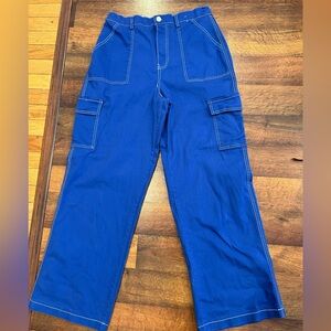 Rachel Paige New York blue cargo pants with white stitching size XL Y2K